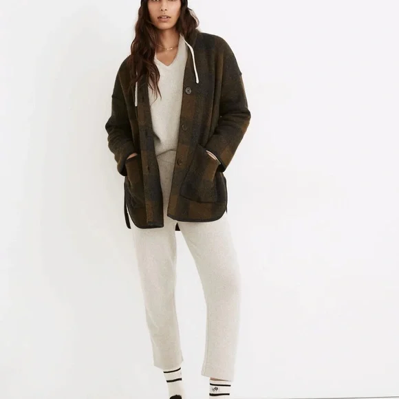 MADEWELL BUFFALO CHECK SWEATER COAT HEATHER JUNIPER GREEN BLACK PLAID XS - Picture 4 of 5
